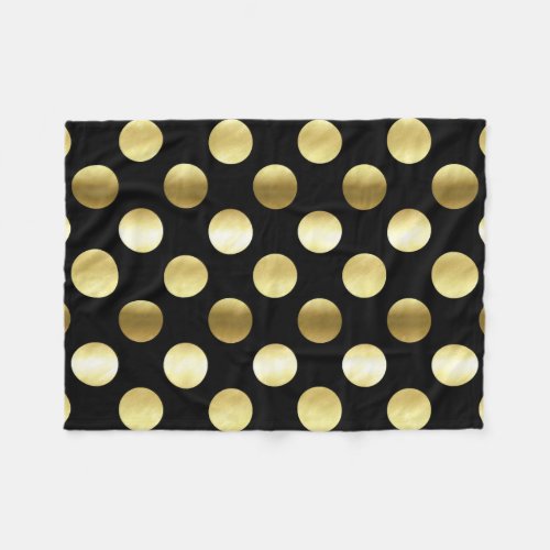 Classy Gold Foil Polka Dots Black Fleece Blanket