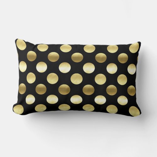 Classy Gold Foil Polka Dots Black Lumbar Pillow