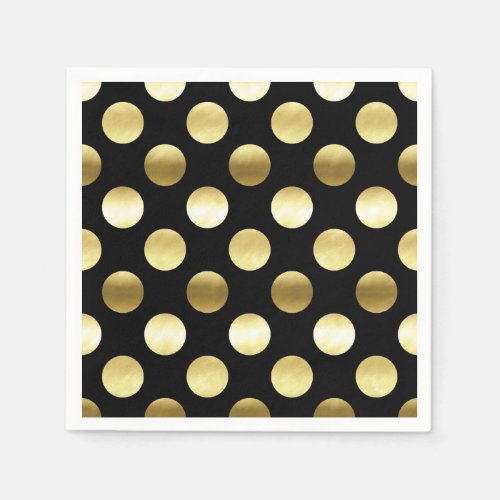 Classy Gold Foil Polka Dots Black Napkins