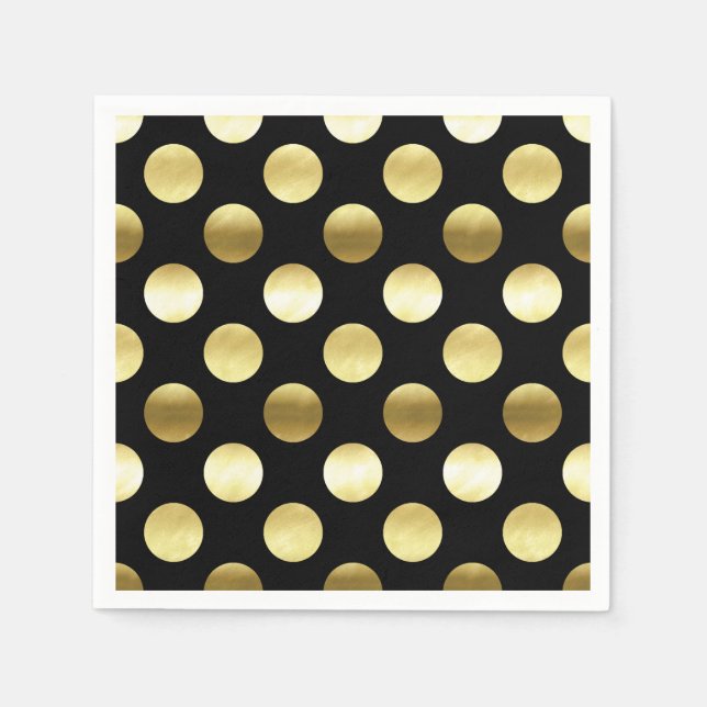 Classy Gold Foil Polka Dots Black Napkins (Front)