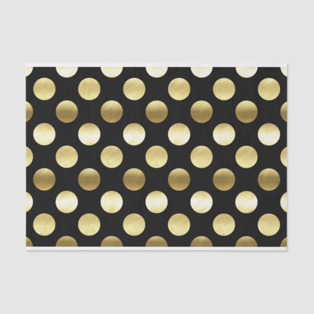 Classy Gold Foil Polka Dots Black Tissue Paper (Front)