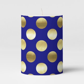 Classy Gold Foil Polka Dots Navy Blue Pillar Candle by GiftsGaloreStore at Zazzle