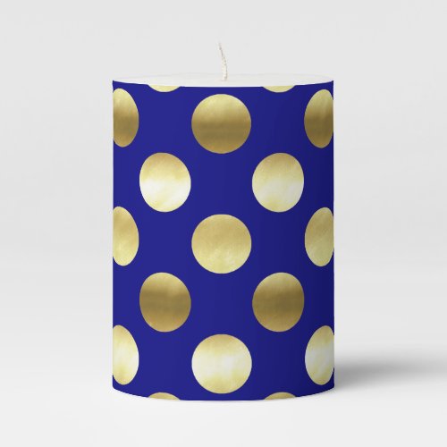 Classy Gold Foil Polka Dots Navy Blue Pillar Candle