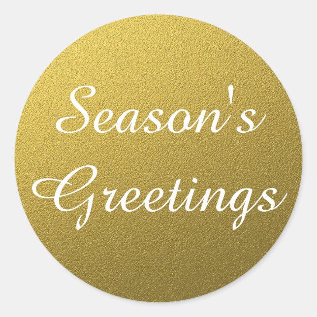 Classy Gold Foil Seasons Greetings Christmas Classic Round Sticker (Front)