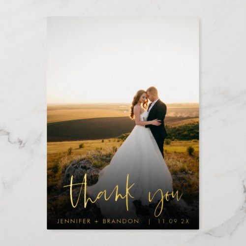 Classy Gold Foil Thank you  Wedding Photo Foil Holiday Card