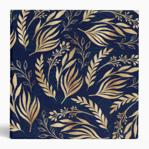 Classy Gold Foliage Botanical Blue Design 3 Ring Binder