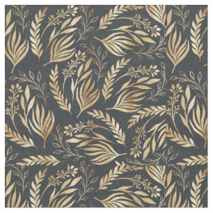 Classy Gold Foliage Botanical Gray Design Fabric