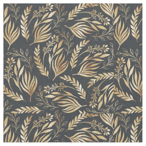 Classy Gold Foliage Botanical Gray Design Fabric