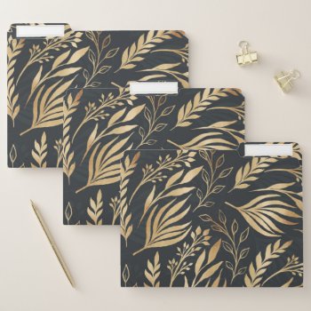 Classy Gold Foliage Botanical Gray Design File Folder by Trendy_arT at Zazzle