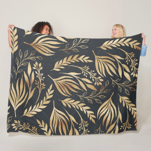 Classy Gold Foliage Botanical Gray Design Fleece Blanket