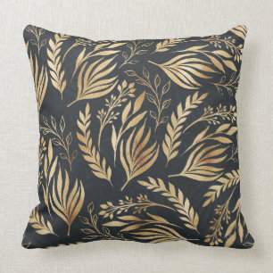 Classy Gold Foliage Botanical Gray Design Throw Pillow