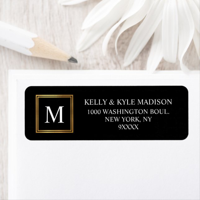 Classy Gold Frame Black Monogram Wedding Label (Insitu)