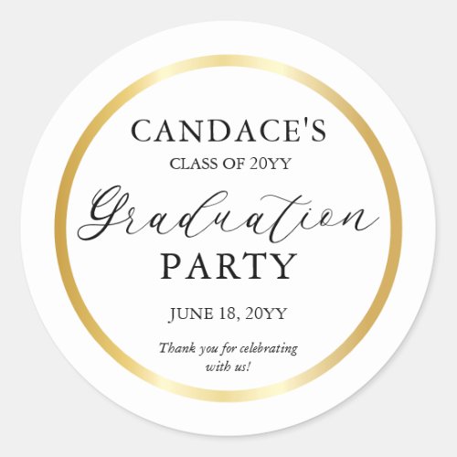 Classy Gold Frame Minimalist Graduation Party Clas Classic Round Sticker