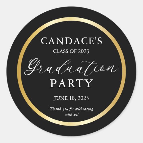 Classy Gold Frame Minimalist Graduation Party Classic Round Sticker