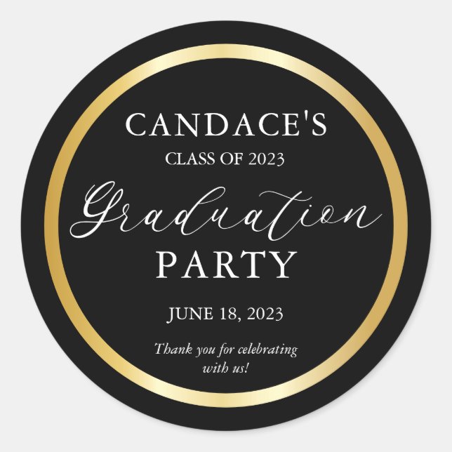 Classy Gold Frame Minimalist Graduation Party Classic Round Sticker (Front)