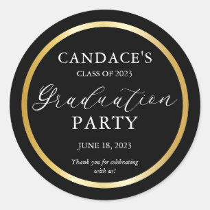 Classy Gold Frame Minimalist Graduation Party Classic Round Sticker