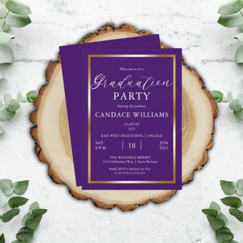 Classy Gold Frame Minimalist Graduation Party  Inv Invitation