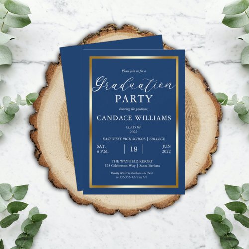 Classy Gold Frame Minimalist Graduation Party Invitation