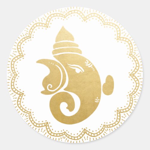 Classy Gold Ganapati Indian Hindu God Elegant Classic Round Sticker