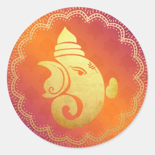 Classy Gold Ganapati Indian Hindu God Orange Classic Round Sticker