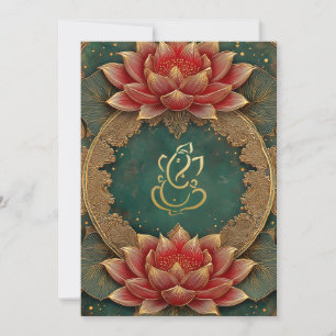 Classy Gold Ganesha/Indian Lotus Wedding Invitation