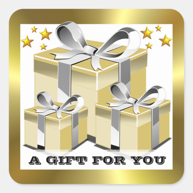 Classy Gold Gift Box Gift for You Square Sticker (Front)