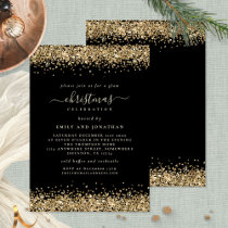 Classy Gold Glitter Black Christmas Party Invitation