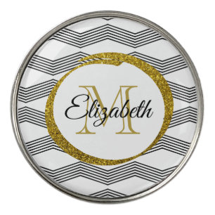 Classy Gold Glitter Initial Letter Monogram Golf Ball Marker