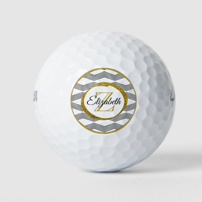 Classy Gold Glitter | Initial Letter Monogram Golf Balls | Zazzle.com
