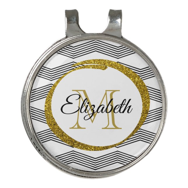 Classy Gold Glitter Initial Letter Monogram Golf Hat Clip (Front)