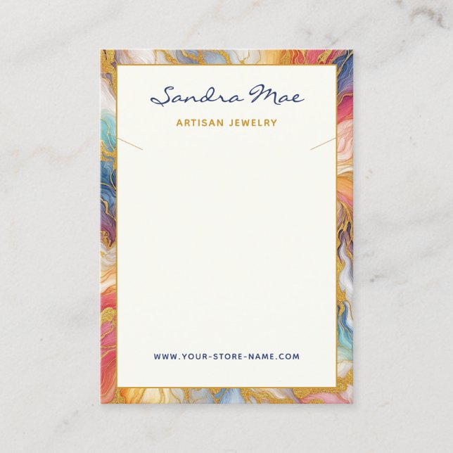 Classy Gold Glitter Marble Jewelry Display Card (Front)
