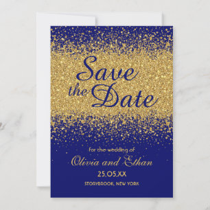 Classy Gold Glitter on Royal Blue Save The Date