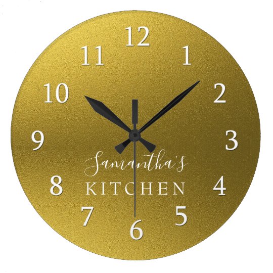 Classy Gold Glitter Personalized Name Kitchen Large Clock | Zazzle.com