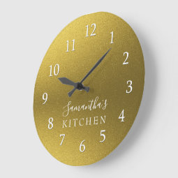 Classy Gold Glitter Personalized Name Kitchen Large Clock | Zazzle