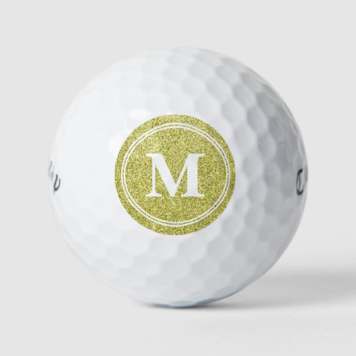 Classy Gold Glitter Sparkly Monogam Personalized Golf Balls