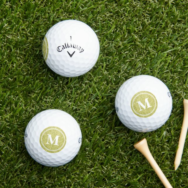 Classy Gold Glitter Sparkly Monogam Personalized Golf Balls (Insitu Grass)