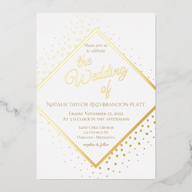 Classy gold glitter Wedding  Foil Invitation (Front)