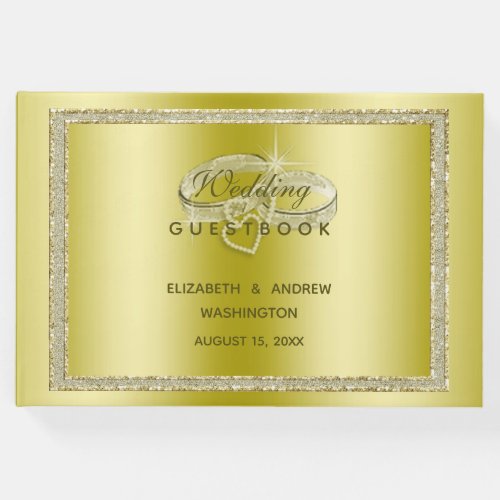 Classy Gold Glitter   Wedding Rings  Guest Book
