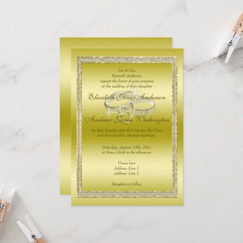 Classy Gold Glitter  Wedding Rings Invitation