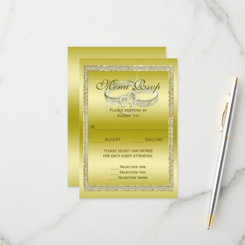 Classy Gold Glitter  Wedding Rings Menu RSVP