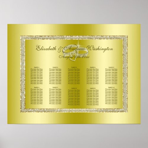 Classy Gold Glitter  Wedding Rings Seating Chart