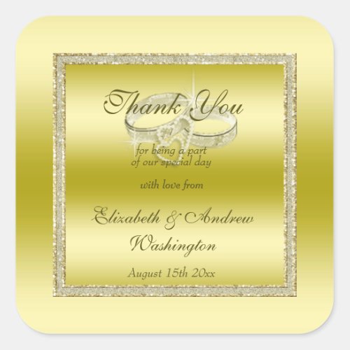 Classy Gold Glitter  Wedding Rings  Square Sticker