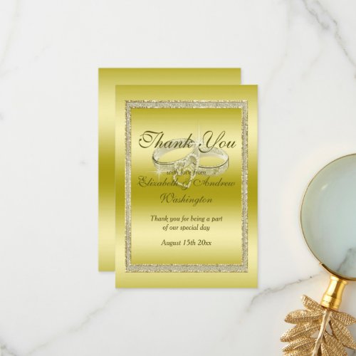 Classy Gold Glitter  Wedding Rings  Thank You Card