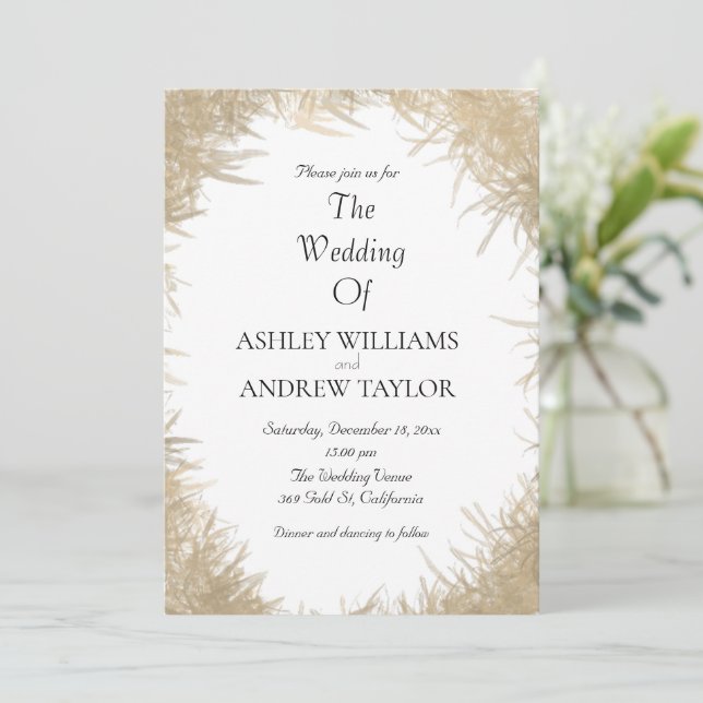 Classy Gold Grass Elegant White Wedding Invitation (Standing Front)