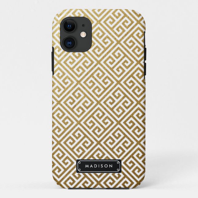 Classy Gold Greek Key Personalized Case-Mate iPhone Case (Back)