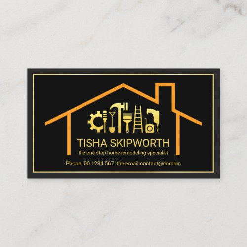 Classy Gold Handyman Tools Roof Frame Business Card