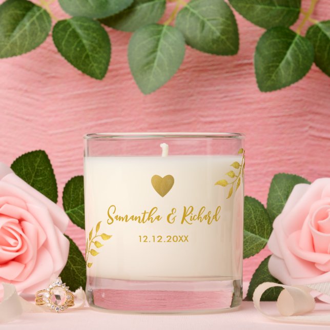 Classy Gold Heart Leaves Wedding Guest Favor Scented Candle (Wedding)