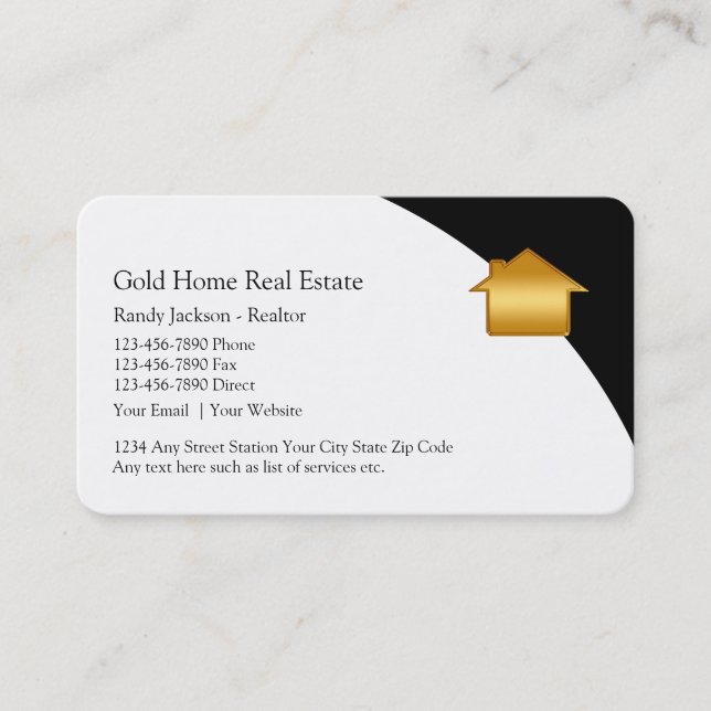 Classy Gold House Real Estate Business Card (Front)