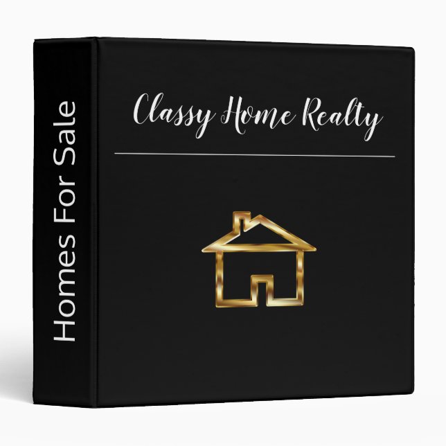 Classy Gold House Symbol Realtor Theme 3 Ring Binder (Front/Spine)