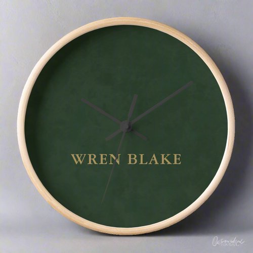 Classy Gold Initial Script  Sage Green Leather  Clock